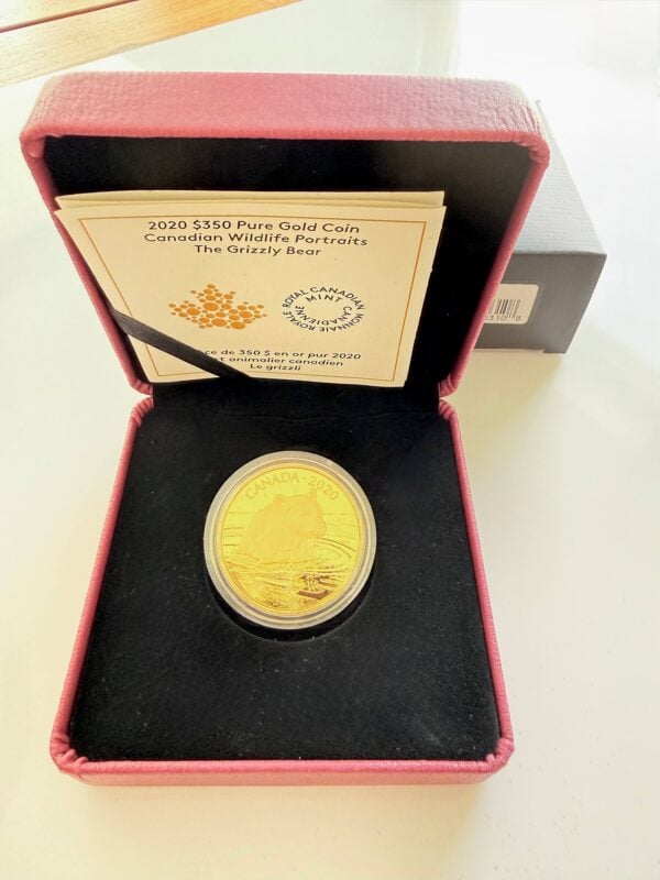 Kanada 2020 350 Dollar Grizzlybär Goldmünze der Royal Canadian Mint mit Box und Zertifikat