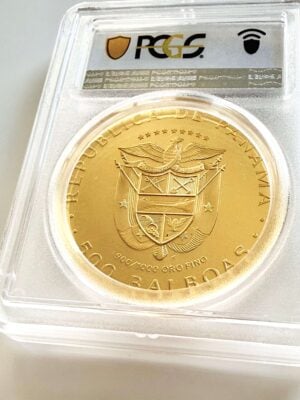 巴拿马 1975年 500巴尔博亚金币 – 国徽 巴拿马1975年500巴尔博亚金币,附国家国徽,900/1000金币