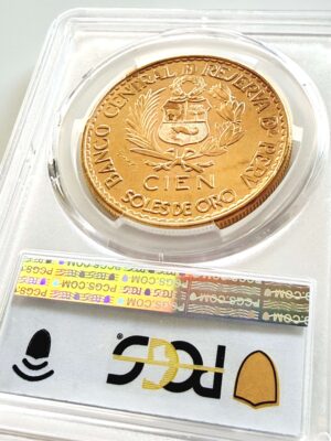 秘鲁 1966年 100索金币 – 国徽 秘鲁 1966年 100索尔德金币,附国家国徽
