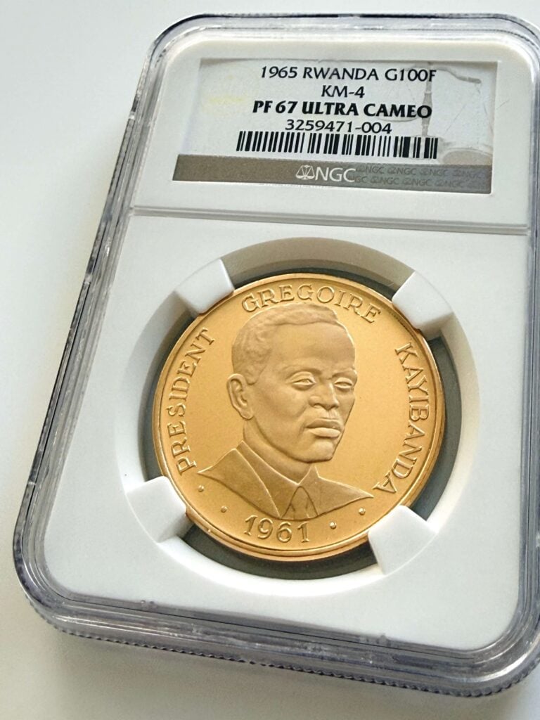 Ruanda 1965 100 Francos Oro Presidente Kayibanda NGC PF67 Ultra Cameo