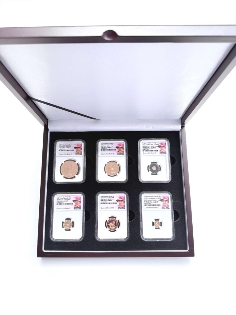 2022 Südafrika Krügerrand 6 Coin Prestige Set Platinum Jubilee Privy NGC PF70 Ultra Cameo Rückseiten