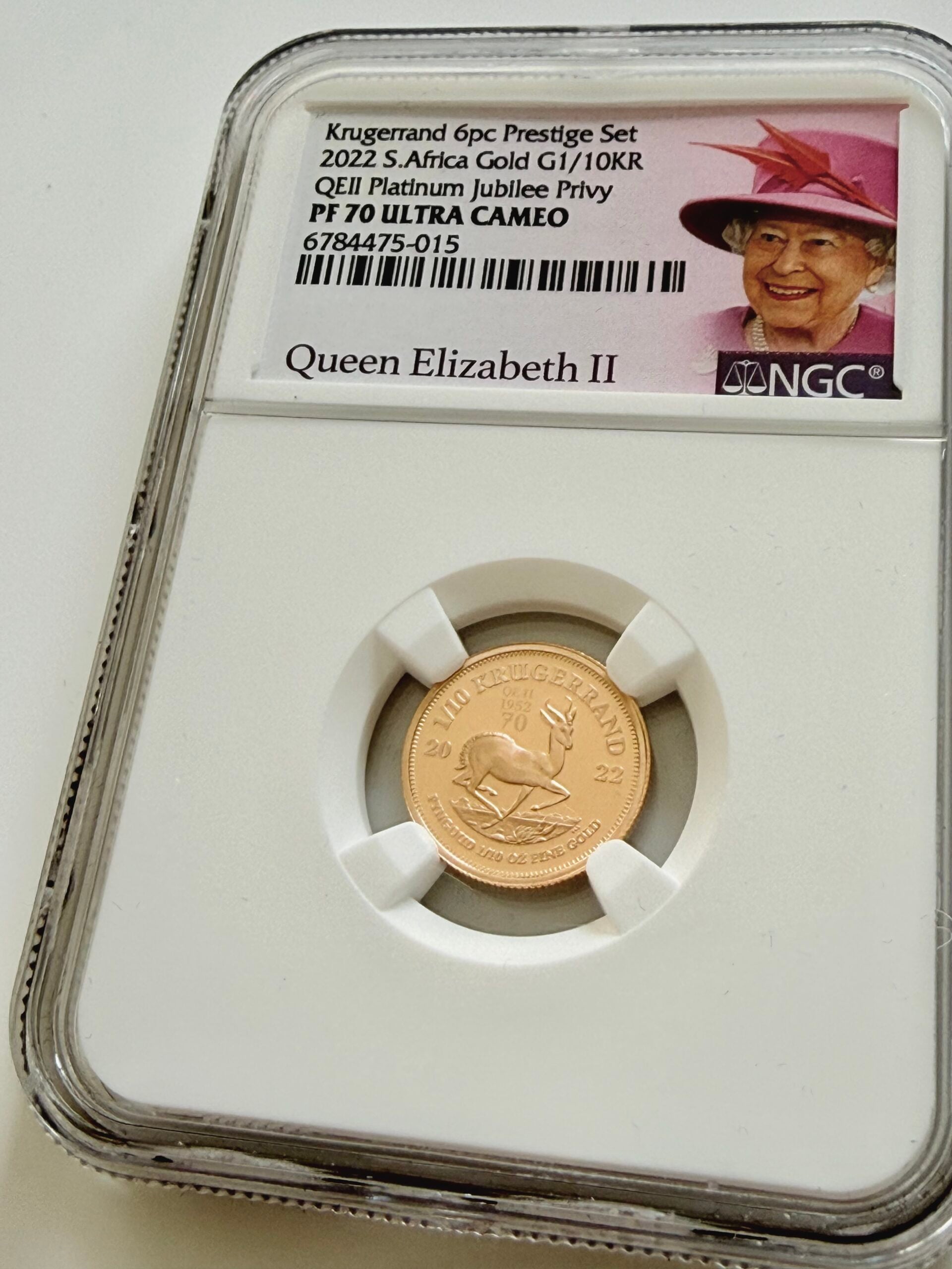 2022 Südafrika 1/10 oz Gold Krügerrand Platinum Jubilee Privy NGC PF70 Ultra Cameo Rückseite