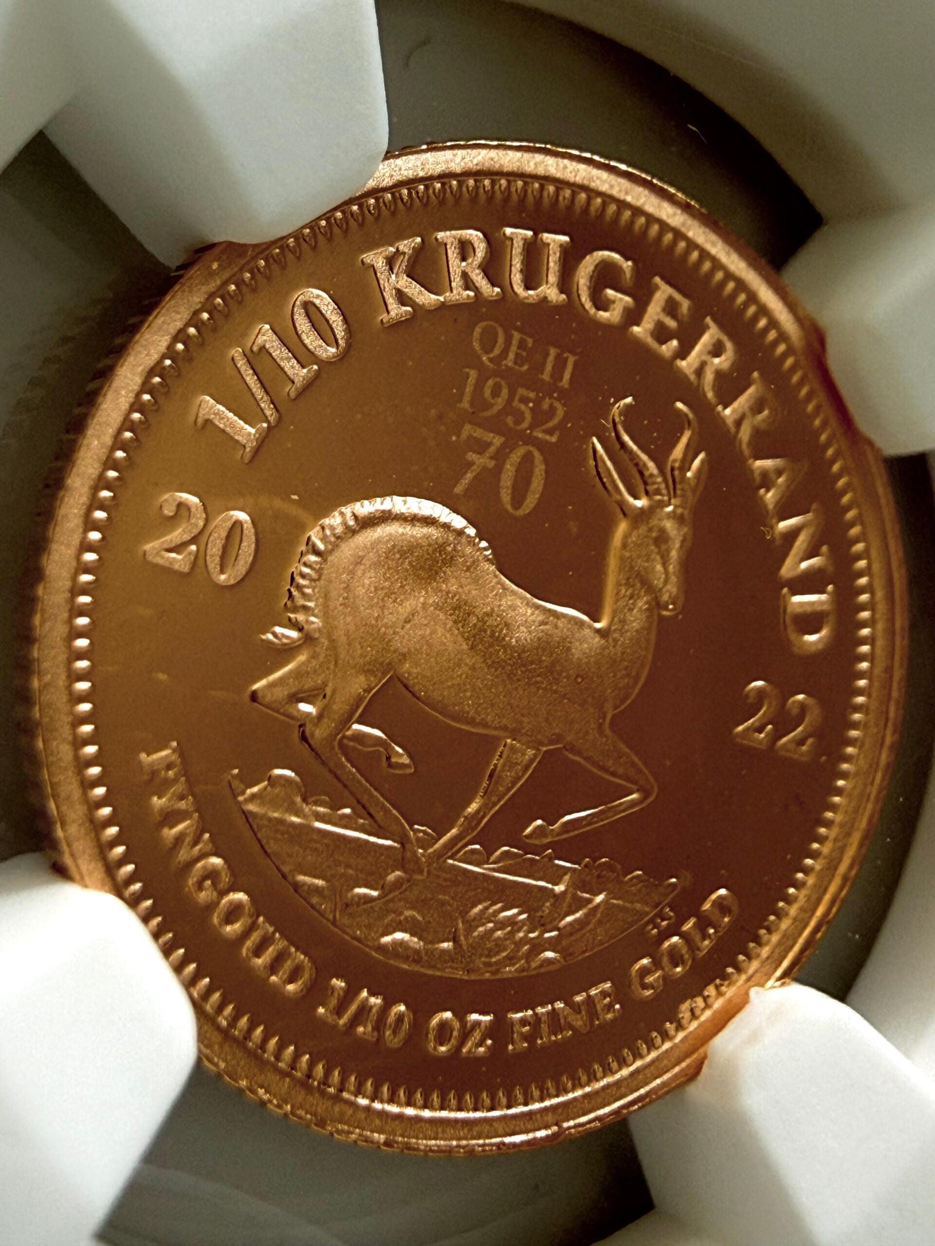 2022 Südafrika 1/10 oz Gold Krügerrand Queen Elizabeth II Platinum Jubilee Privy Detail