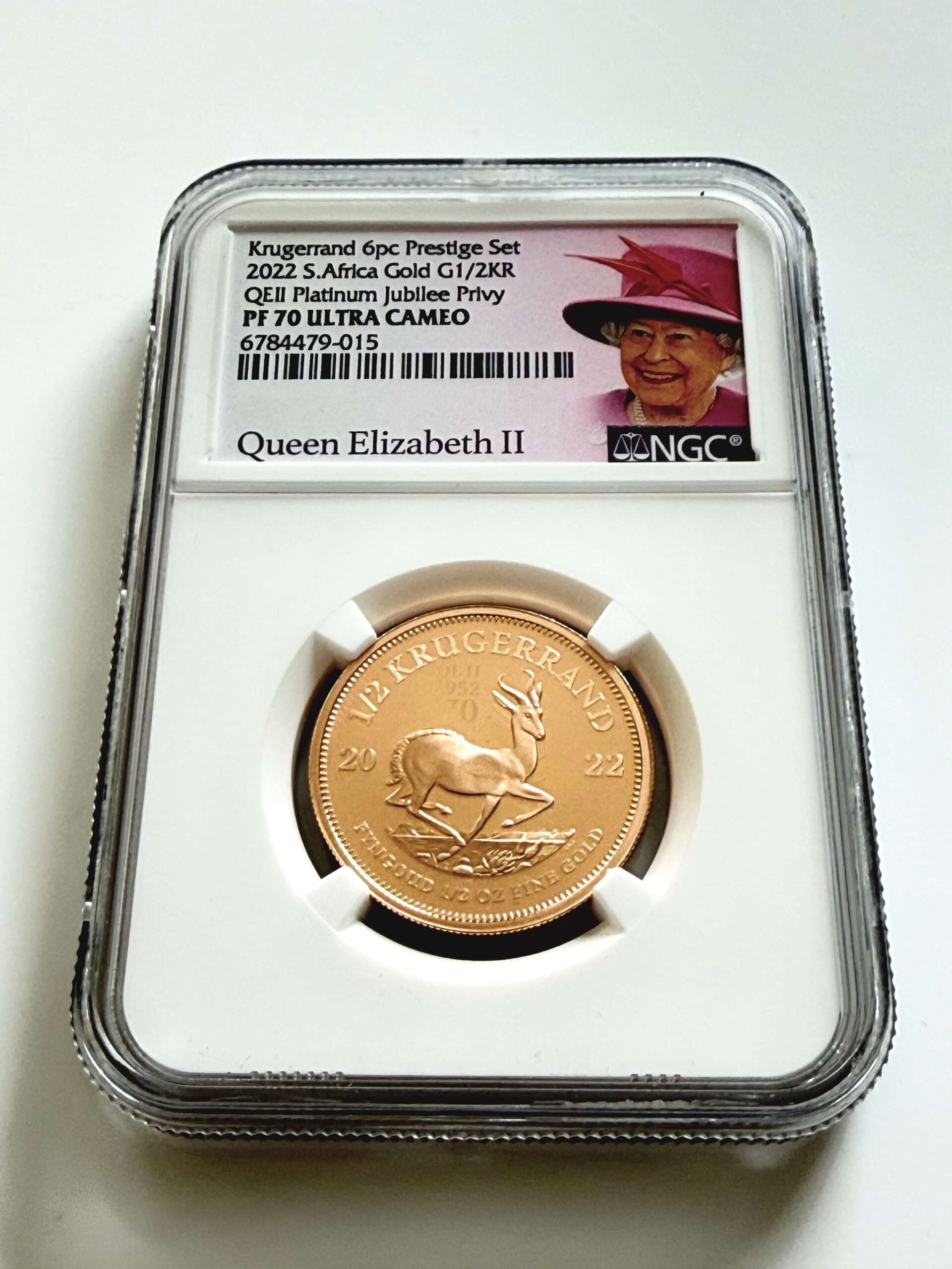 2022 Südafrika 1/2 oz Gold Krügerrand Platinum Jubilee Privy NGC PF70 Zertifikat 6784479-015