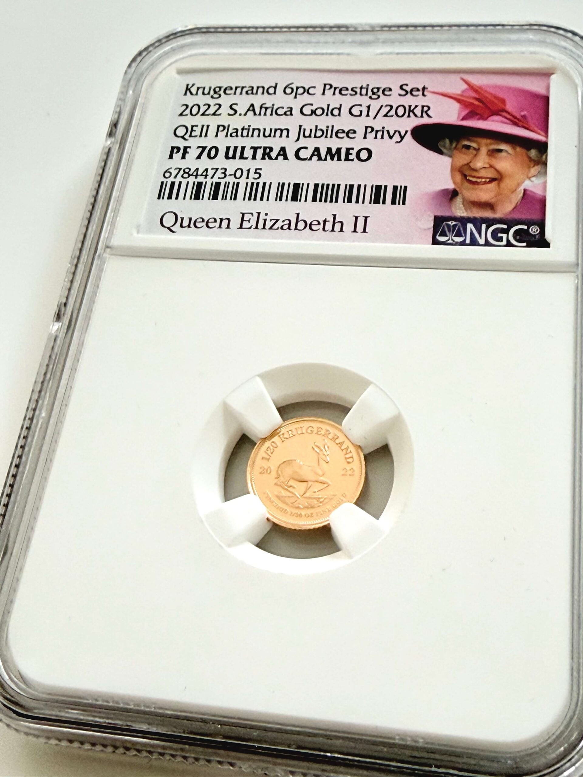 2022 Südafrika 1/20 oz Gold Krügerrand Platinum Jubilee Privy NGC PF70 Ultra Cameo Rückseite