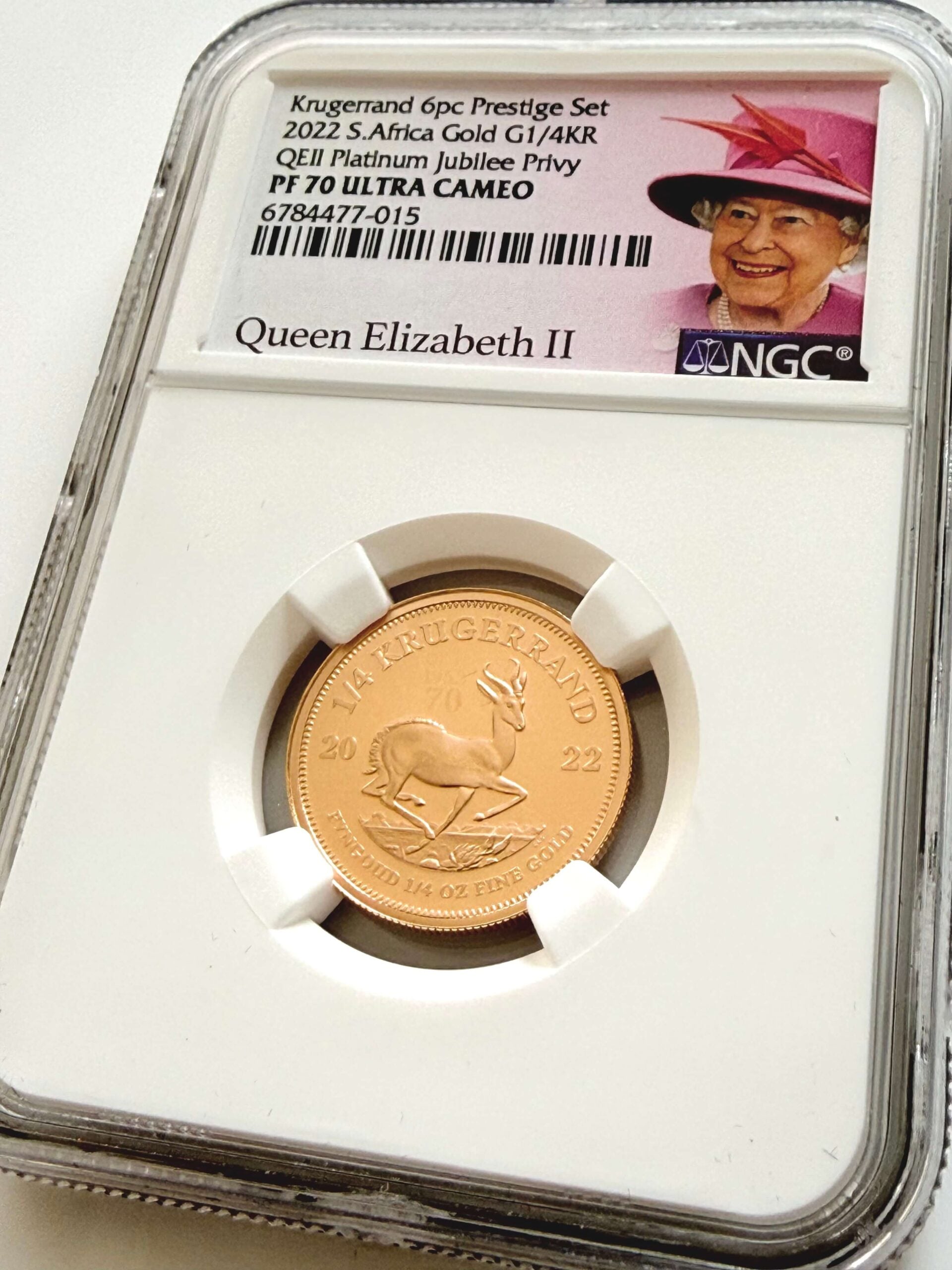 2022 Südafrika 1/4 oz Gold Krügerrand Platinum Jubilee Privy NGC PF70 Ultra Cameo Rückseite