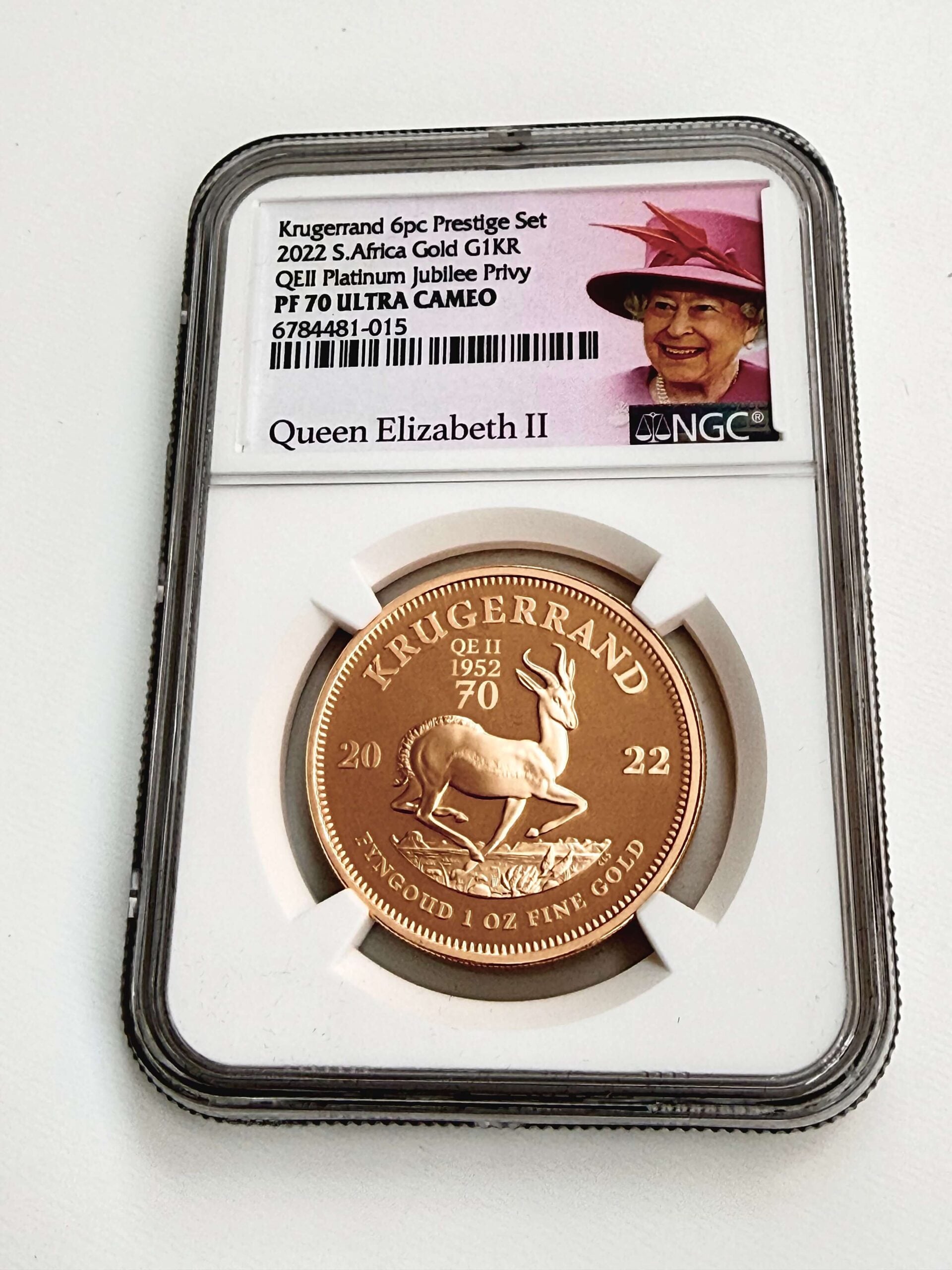 2022 Südafrika 1 oz Gold Krügerrand Platinum Jubilee Privy NGC PF70 Zertifikat 6784481-015