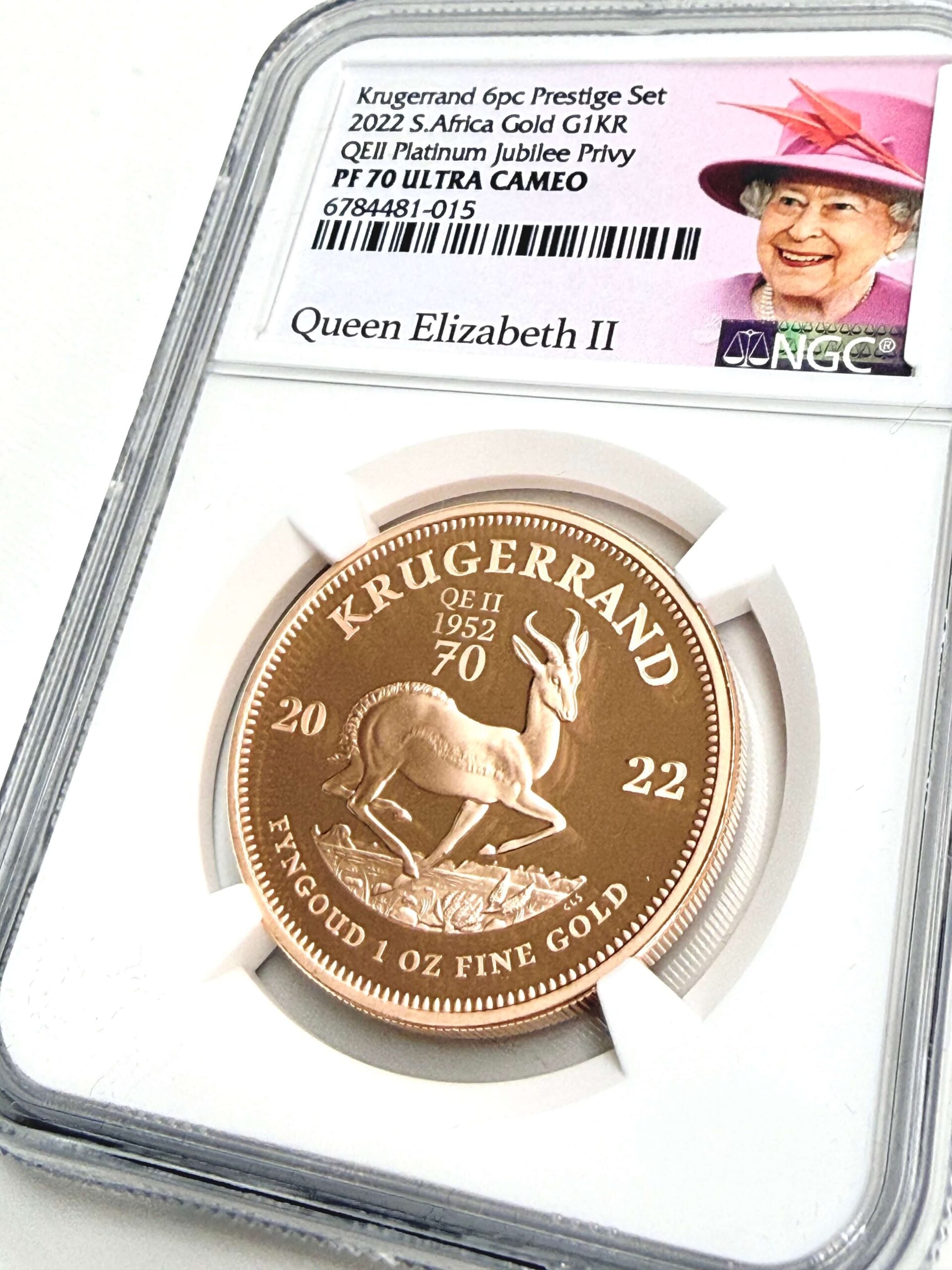 2022 Südafrika 1 oz Gold Krügerrand Platinum Jubilee Privy NGC PF70 Ultra Cameo Rückseite