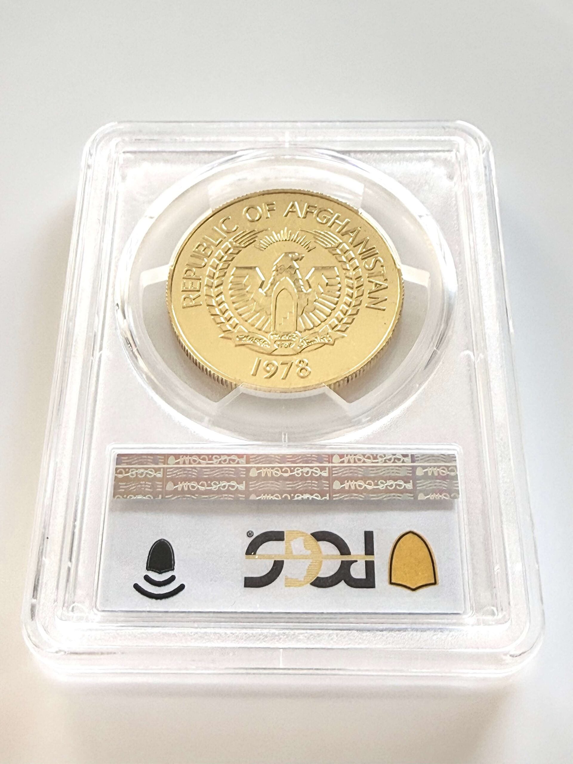 Afghanistan 1978 10000 Afghanis Gold PCGS MS65 kompletter Slab Rückseite