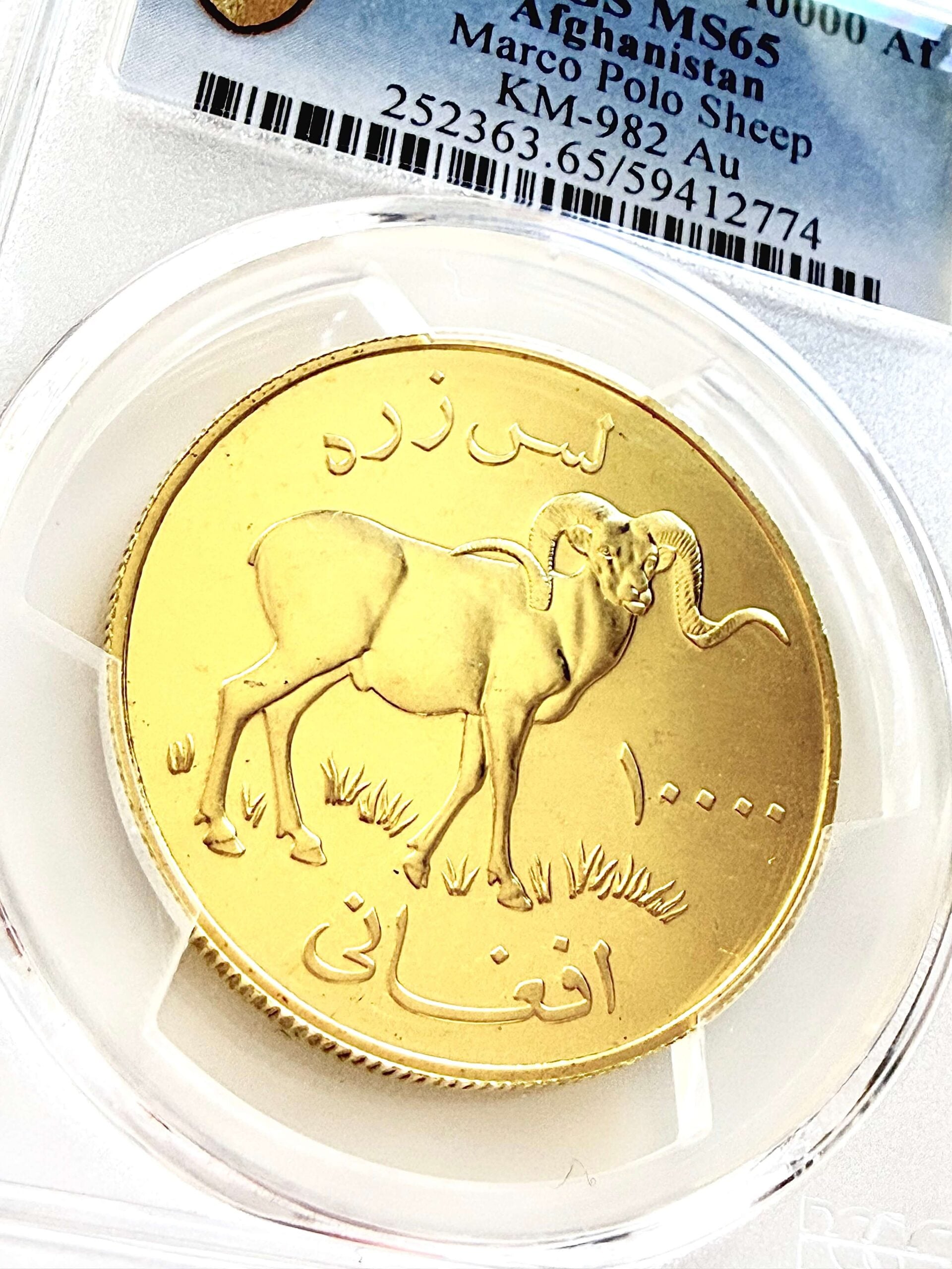 Afghanistan 1978 10000 Afghanis Marco Polo Sheep Gold Detail PCGS MS65