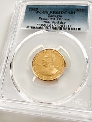 Libéria 1965 12 Dollars Président Tubman Or Belle Épreuve PCGS PR68DCAM Avers