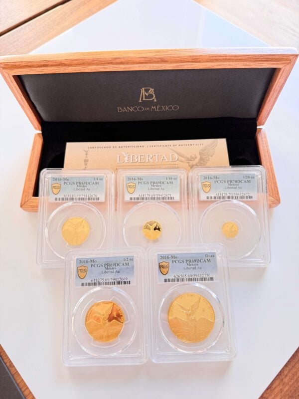 Mexiko 2016 Libertad Gold Proof Set mit 5 PCGS zertifizierten Goldmünzen Box und Zertifikat