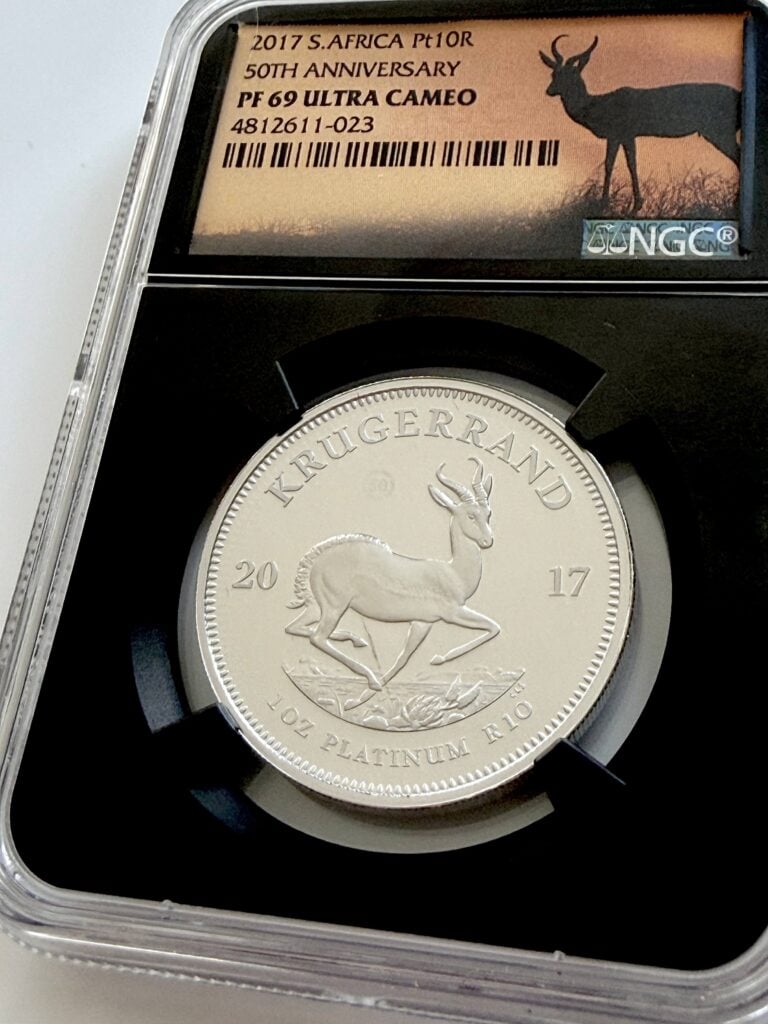 2017 Südafrika 1 oz Platin Krügerrand NGC PF69 Ultra Cameo – Springbock Rückseite