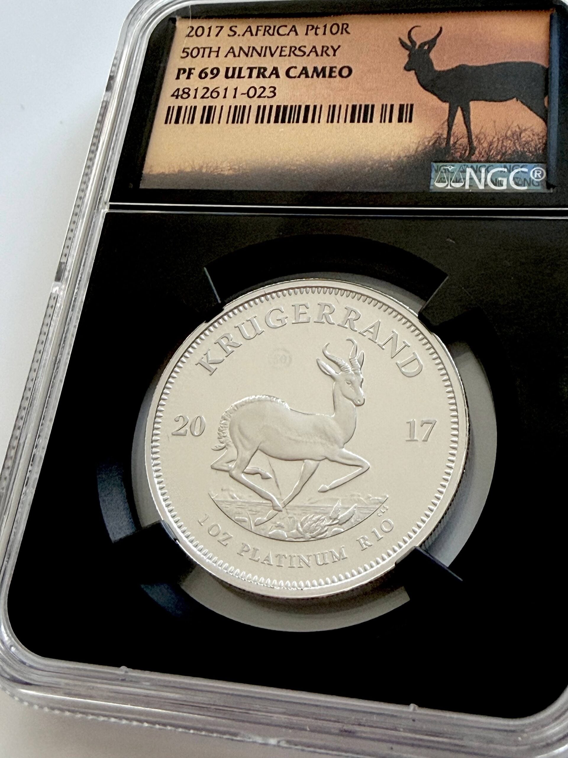 Afrique du Sud 2017 1 once Platine Krugerrand NGC PF69 Ultra Cameo – Springbok Reverse