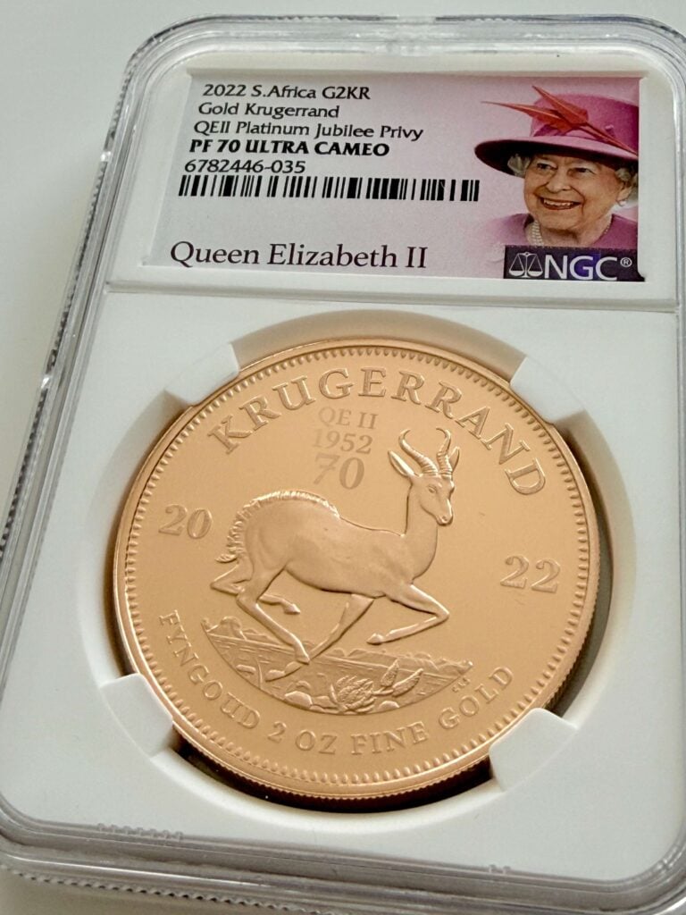 Südafrika 2022 2 oz Krügerrand Gold Proof QEII Platinum Jubilee Privy NGC PF70 Ultra Cameo Rückseite